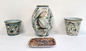 Glyn Colledge for Denby pottery tall ovoid vase with stylised leaf decoration, 31cm high, two