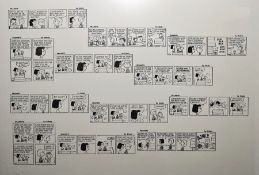 Print cartoon of Snoopy by Schulz, 31cm x 44.5cm and a pair of illustrations by Dickinson (3)