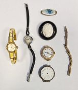 9ct gold watch, a part 9ct gold adjustable bracelet strap, white metal watches, a yellow metal