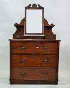 Early 20th century walnut dressing chest with mirrored superstructure above the three drawers,