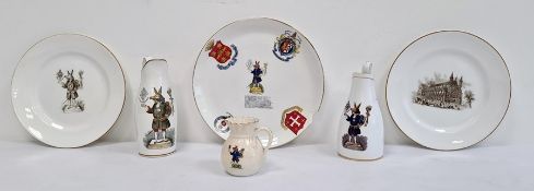 Group of ceramics relating to Winchester College, comprising three jugs printed with 'The Trusty