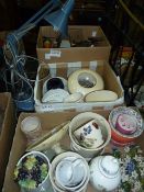 Various ceramics, plant holders, collectables to include a carved Kudu, a blue metal anglepoise