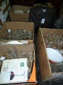 Large quantity of glassware including wines, fruit bowls, various ceramics and a Smiths Corona