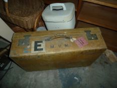 Cream vintage leather suitcase, labelled 'Peninsular and Oriental Steam Navigation Comp Baggage' and