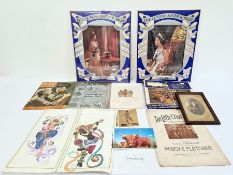 Collection of carved inlaid wooden boxes, stamps, various puzzles, journals, etc (1 box)