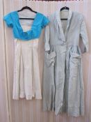 White and turquoise polka dot sundress, with a turquoise and white polka dot lined bolero top, a