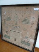 Late 19th century sampler, named Grove House,  44 x 42.5 cms, framed
