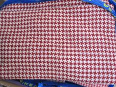 Quantity of tweed and wool fabric, a length of white 'lace', a roll of mustard velvet, etc (1 bag