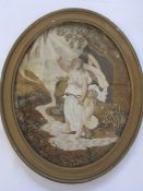 Georgian silkwork, watercolour and applique allegorical picture of winged classical female figure