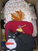 Quantity of table linen, tea cosies, a rag rug, etc (1 box)  Condition ReportPlease see additional