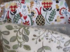 Length of modern crewelwork furnishing fabric, a curtain and other remnants (1 bag)