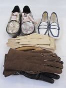 A pair of PAPUCEI distressed silver leather walking shoes,  with pink ribbon laces, a pair of