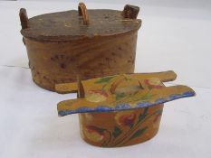 Scandinavian bentwood box (one support loose but present) and another smaller painted Scandinavian