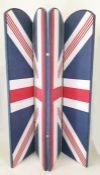 Four-fold draught screen decorated in Union Jack style fabric, 167.5cm high, unique, created by