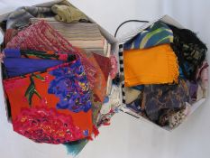 Large quantity of wool and silk scarves, pashminas, etc (2 hat boxes) Condition ReportNo