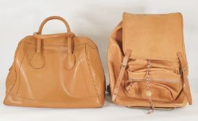 Angel Jackson tan leather holdall and a nubuck kid-skin leather backpack made by Flash (Norway) (2)