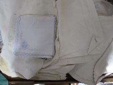 Large quantity of embroidered and other table linen, some damask, a tea cosy, etc (2 boxes)