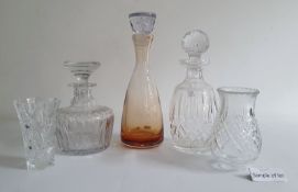 Amber glass decanter of conical form with stopper, approx 31cm high,  together with various cut