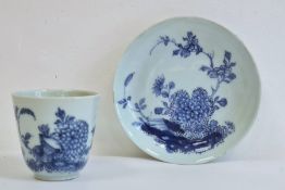 18th/19th century Chinese porcelain blue and white beaker and saucer, painted with chrysanthemum and