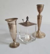 1930's silver and glass lidded jam pot/mustard pot, the silver lidded top with pointed finial and