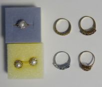 9ct gold, diamond and amethyst-coloured circular cluster ring, a white metal dress ring set multiple