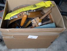 Collection of mixed tools including trowel, coping saw, drills, etc, a fireside companion set and