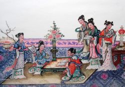 Box of assorted prints including modern print  of Japanese tea ceremony, etc  Condition ReportMain