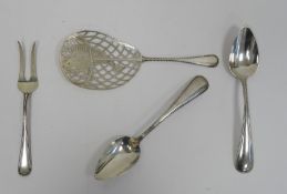 Foreign silver server set to include fish server in the form of a net catching fish, two serving