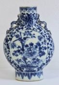 19th century Chinese porcelain blue and white two-handled vase, of moonflask form, painted with
