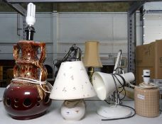 Cream anglepoise lamp, two ceramic table lamps and a large ceramic brown mottled table lamp (4)