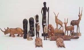 Quantity of carved African animals and African carved heads (1 box)