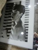 Audrey Hepburn, black and white photographic portrait in mirrored frame , 75 x 95 cms, with