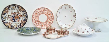 Limoges France rose-patterned comport/serving dish and tureen, a Spode square-shaped dish, green