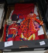 Assorted scarves, a soft toy Jester, hand towels and remnants (1 box)