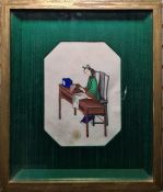 A pair of late 19th / early 20th century Chinese ricepaper paintings of ladies in green robes,