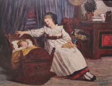 Edwards Oil on panel Mother and child in cottage interior, signed and dated 1861 lower right, 18 x