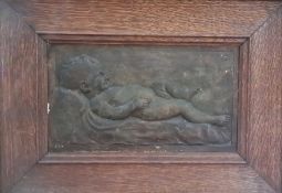 Benjamin Creswick (1853-1946) painted plaster plaque in rectangular wooden frame 