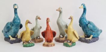 Group of seven 20th century Chinese export-style models of ducks, each after the 18th century model,