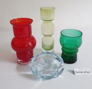 Tamara Aladin for Riihimaki - A red and clear cased glass 'Tuulikki' vase, pattern no.1520, approx