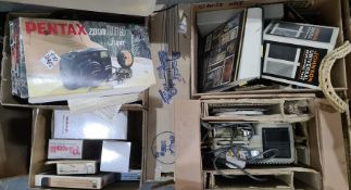 Vintage cameras including two 8mm movie cameras, a camera tripod, a Pentax zoom 105 in original box,