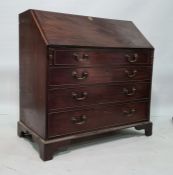 19th century mahogany bureau, the fall opening to reveal fitted interior and green baize writing