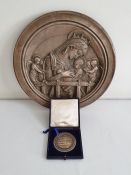 20th century silver-mounted circular plaque 'The Chellini Madonna' after Donatello, marked verso,