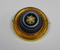 Victorian gold, banded agate and seed pearl circular brooch in fitted boxCondition ReportThe