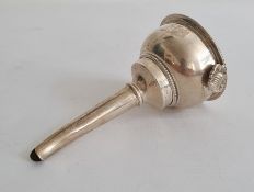 Late 20th century silver wine funnel, circular with shell shaped lipped handle, Birmingham, L J