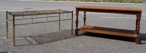 A modern rectangular glass topped coffee table and another wooden rectangular coffee table (2)