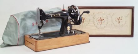 Singer sewing machine and a rectangular embroidered tray with wooden frame (2)