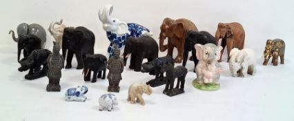 Carved African elephants, ceramic model elephants and other model elephants (1 box)