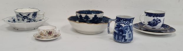 Caughley teabowl and saucer, underglaze blue chinoiserie landscape pattern, Meissen porcelain cup