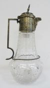 Silver-plated mounted and glass claret jug with grape finial and Bacchus mask spout, 29cm high