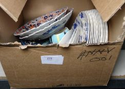 Pair of Japanese Imari circular dishes, 24.5cm diameter, a quantity of various blue and white plates